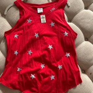 PINK Victoria's Secret Red Tank with Silver Star Accents